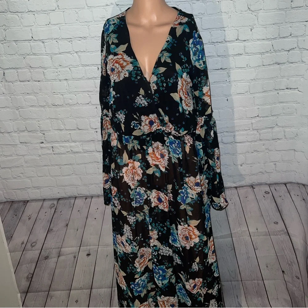 As U Wish Multicolor long long sleeve flower dress size L - Picture 1 of 11